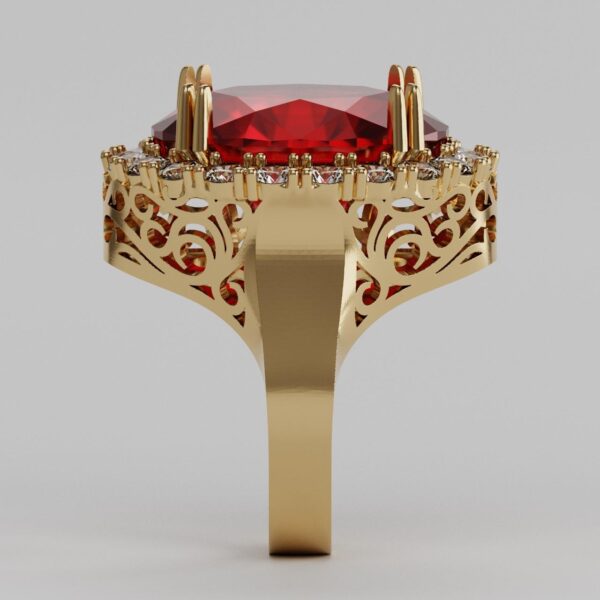 3D model of a gold ring with diamonds and ruby