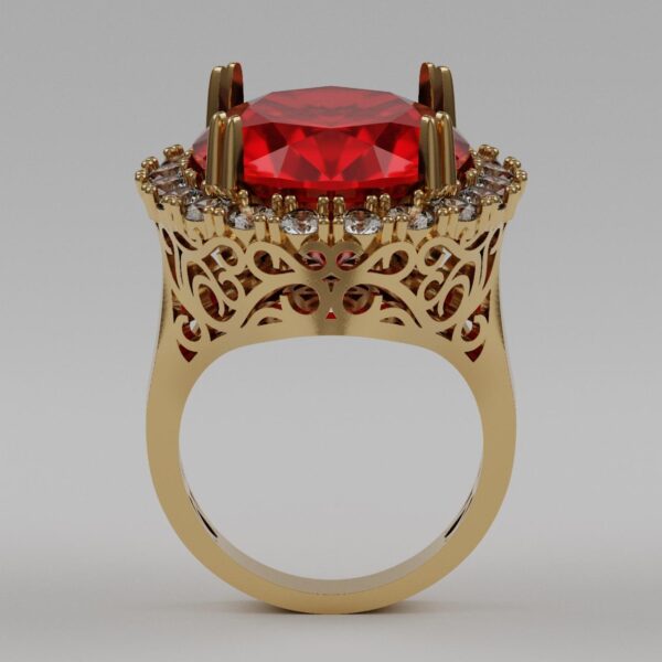 3D model of a gold ring with diamonds and ruby